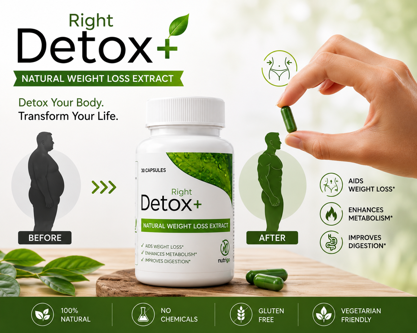 Detox Right – Premium Plant-Powered Herbal Cleanse with 100% Organic Ingredients for Daily Health Support