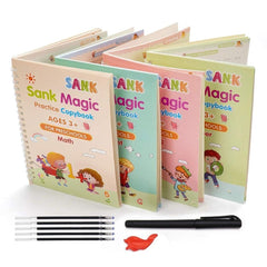 Kids Magic Practice book (4 Set of Books + 10 REFILL + 1 Pen + 1 Grip)