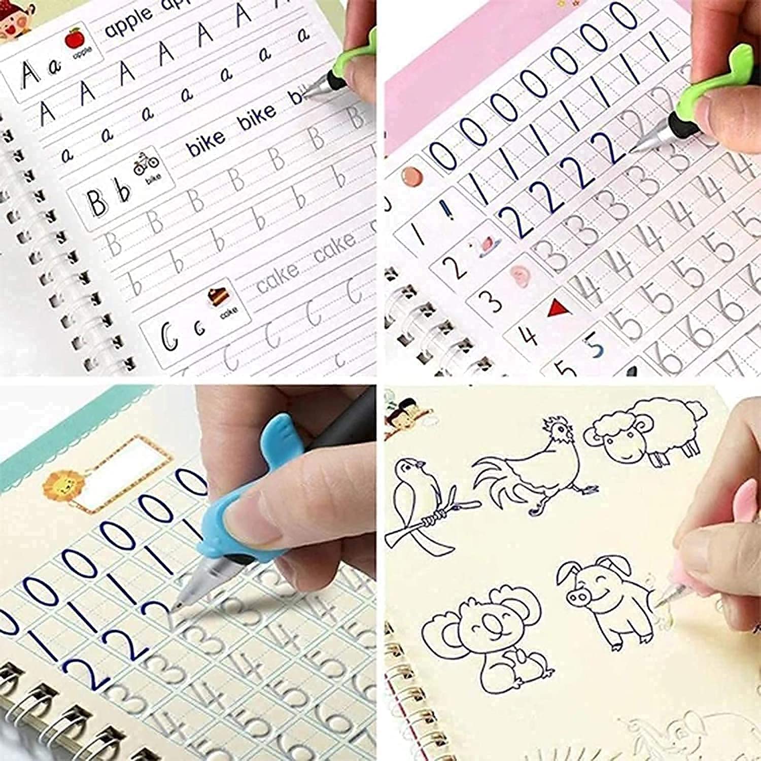 Kids Magic Practice book (4 Set of Books + 10 REFILL + 1 Pen + 1 Grip)
