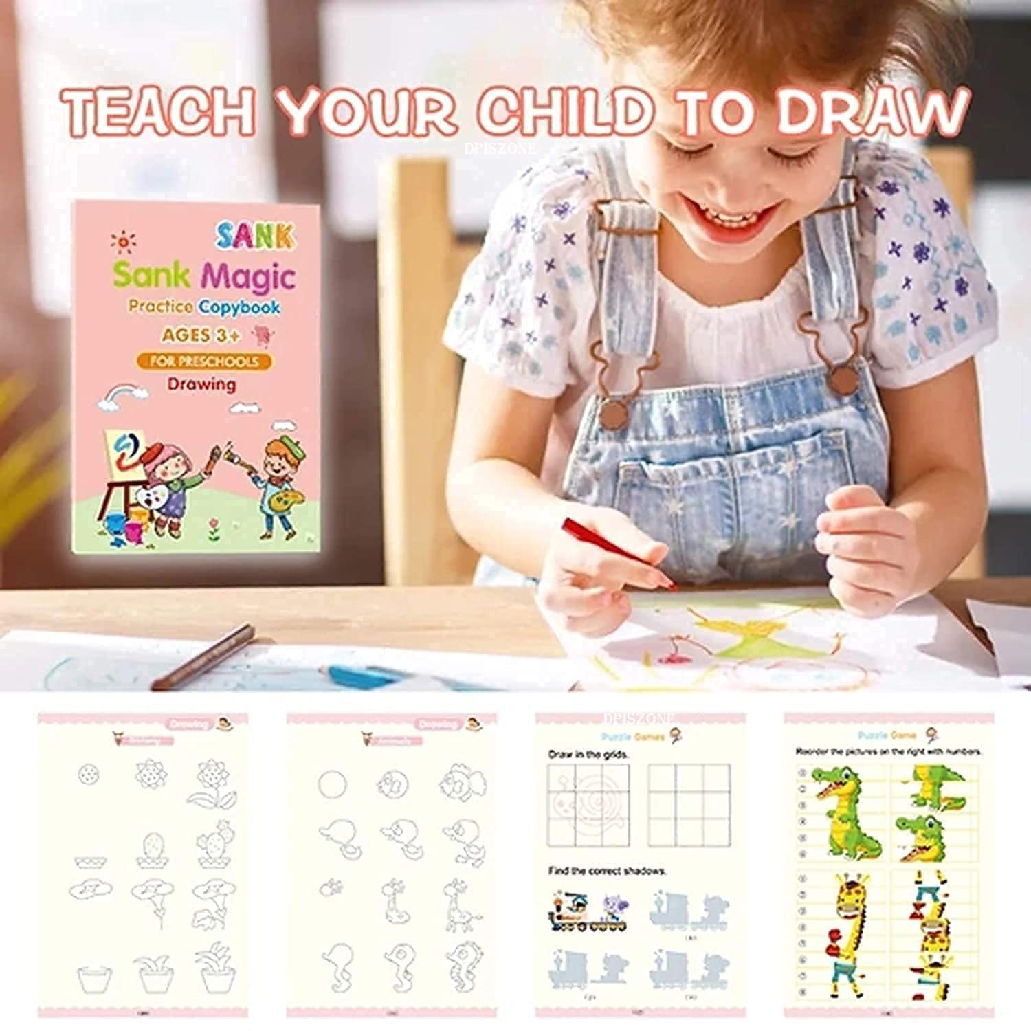 Kids Magic Practice book (4 Set of Books + 10 REFILL + 1 Pen + 1 Grip)